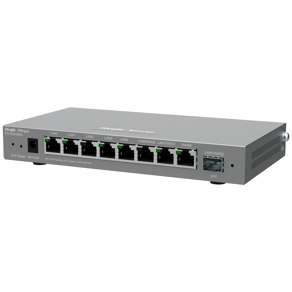 Reyee Router Controller Managed - 8 Porte RJ45 10/100 /1000 Mbps - 1 Porta SFP LAN/WAN - Supporta fino a 4 WAN per il failover o il bilanciamento - Fino a 600 Mbps di larghezza di banda - Server VPN IPSec