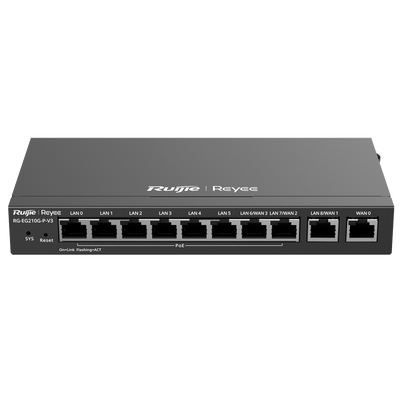 Reyee Router PoE Controller Cloud - 8 Porte PoE+ RJ45 GE + 2 Porte RJ45 GE - 10 Porte RJ45 10/100 /1000 Mbps - Supporta fino a 4 WAN per il failover o il bilanciamento - Fino a 600 Mbps di larghezza di banda - Server VPN IPSec