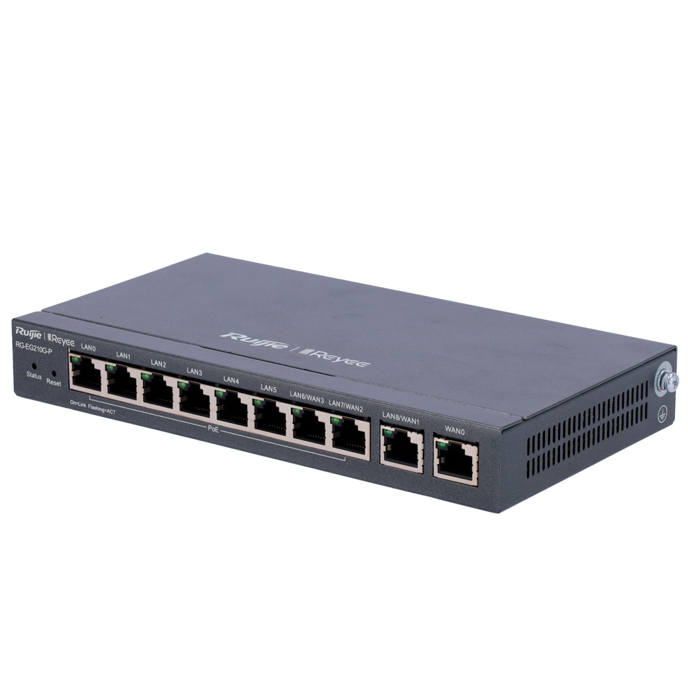 Reyee Router PoE Controller Cloud - 8 Porte PoE+ RJ45 GE + 2 Porte RJ45 GE - 10 Porte RJ45 10/100 /1000 Mbps - Supporta fino a 4 WAN per il failover o il bilanciamento - Fino a 600 Mbps di larghezza di banda - Server VPN IPSec