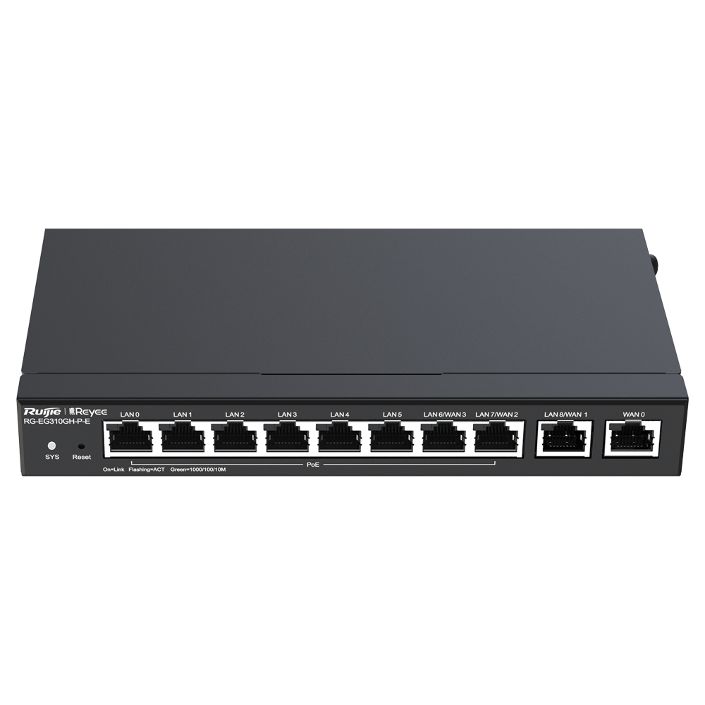 Reyee Router PoE Controller Cloud - 9 Porte GE LAN + 1 Porta GE WAN - 8 Porte PoE+ 802.3af/at / Fino a 110W in totale - Supporta fino a 4 WAN per il failover o il bilanciamento - Fino a 1500 Mbps di larghezza di banda - Server VPN IPSec
