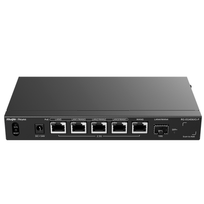 Reyee Router Cloud - 5 Porte RJ45 (4 con PoE+) + 1 SFP+ 10Gigabit - Funzioni di base del Firewall  - Supporta fino a 5 WAN per il failover o il bilanciamento - Fino a 2500 Mbps di larghezza di banda - Fino a 400 utenti consigliati