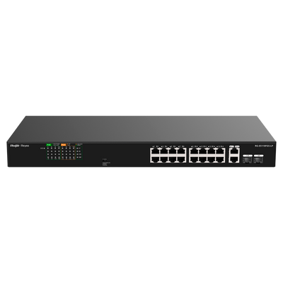 Reyee Switch PoE da Tavolo - Alloggiamento in Metallo - Montaggio su Rack - 16 Porte RJ45 10/100 Mbps + 2 Uplink Gigabit - 16 Porte PoE+ 802.3af/at | Potenza totale 120W - Plug and Play - Tecnologia a risparmio energetico