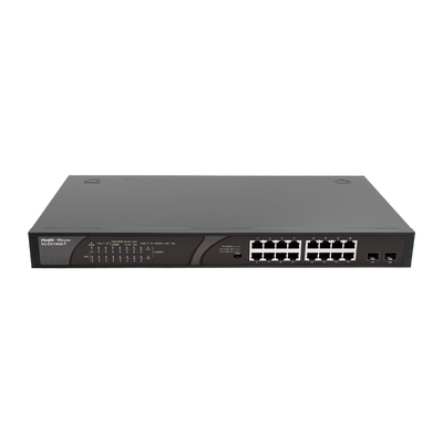 Reyee Switch PoE da Tavolo - 16 Porte RJ45 + 2 Uplink SFP - 16 Porte Gigabit + 2 Porte Gigabit - 16 Porte PoE+ 802.3af/at | Potenza totale 247W - Isolamento porte / Controllo del flusso - Plug and Play
