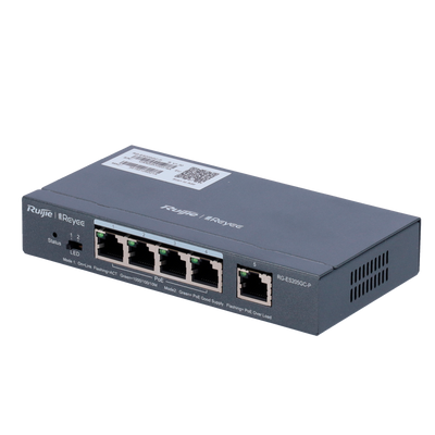 Reyee Switch PoE Cloud Managed - 4 porte PoE 802.3af/at + 1 Uplink RJ45 - 4 RJ45 10/100/1000Mbps + 1 RJ45 10/100/1000Mbps - 30W per porta 802.3af/at / Massimo 54W - VLAN/Port Isolation/Loop Detection - Limite di Velocità della Porta