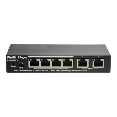 Reyee Switch PoE Cloud - 4 Porte PoE Gigabit + 2 Uplink Gigabit Rj45 - Velocità della porta 10/100/1000 Mbps - 30W per porta 802.3af/at / Massimo 54W - VLAN/Port Isolation/Loop Detection - Limite di Velocità della Porta