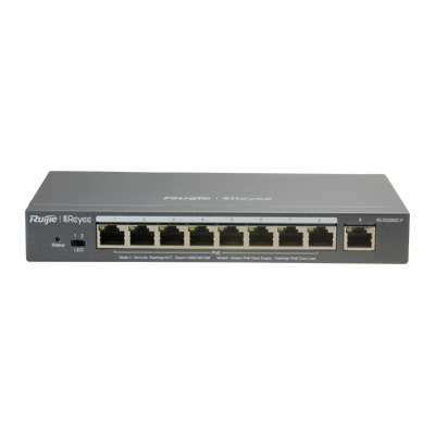 Reyee Switch PoE Cloud Managed - 8 porte PoE 802.3af/at + 1 Uplink RJ45 - 8 RJ45 10/100/1000Mbps + 1 RJ45 10/100/1000Mbps - 30W per porta 802.3af/at / Massimo 120W - VLAN/Port Isolation/Loop Detection - Limite di Velocità della Porta