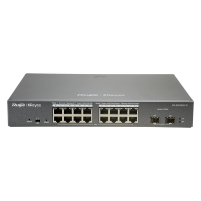 Reyee Switch PoE Cloud Managed - 16 porte PoE 802.3af/at + 2 SFP - 16 RJ45 10/100/1000Mbps + 2 SFP 10/100/1000Mbps - 30W per porta 802.3af/at / Massimo 240W - VLAN/Port Isolation/Loop Detection - Limite di Velocità della Porta