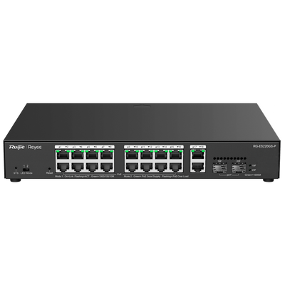 Reyee Switch PoE Cloud Managed - 16 PoE 802.3af/at + 2 SFP + 2 uplink RJ45 - 18 RJ45 10/100/1000Mbps + 2 SFP 10/100/1000 - 30W per porta 802.3af/at / Massimo 250W - VLAN/Port Isolation/Loop Detection - Limite di Velocità della Porta