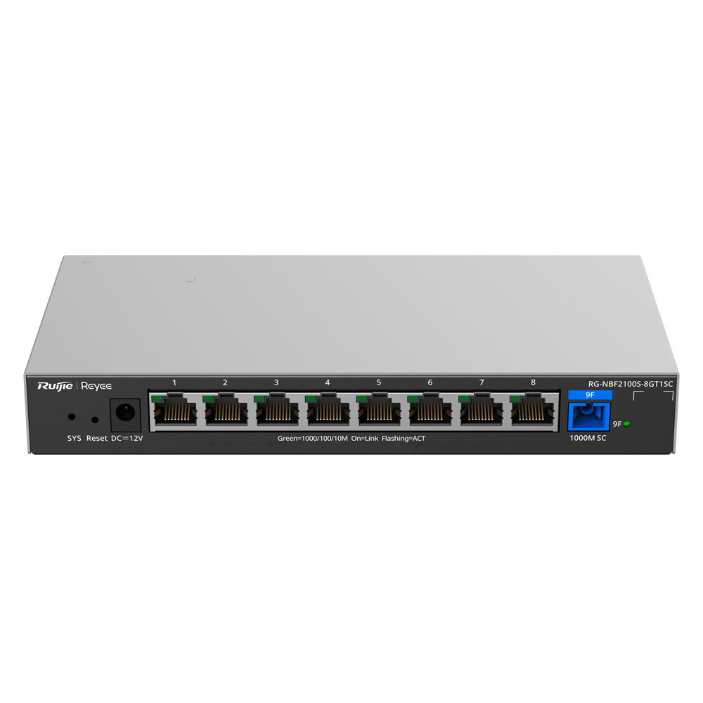 Reyee E-Lighten Switch Cloud Layer 2 - 8 porte RJ45 Gigabit  - 1 Porta ottica SC 1G (PON) - Velocità 10/100/1000 Mbps - VLAN/Port Isolation/Loop Prevention - DHCP Snooping/Port Mirroring