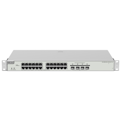 Reyee Switch PoE Cloud Layer  3 - 24 porte PoE RJ45 Gigabit + 4 SFP+ 10Gb - 30W per porta 802.3af/at / Massimo 370W - Static LAG/DHCP Snooping/IGMP Snooping/Port Mirroring - VLAN/Porta Isolation/STP/RSTP/ACL/QoS/802.1X - Server DHCP/Rotte sta...
