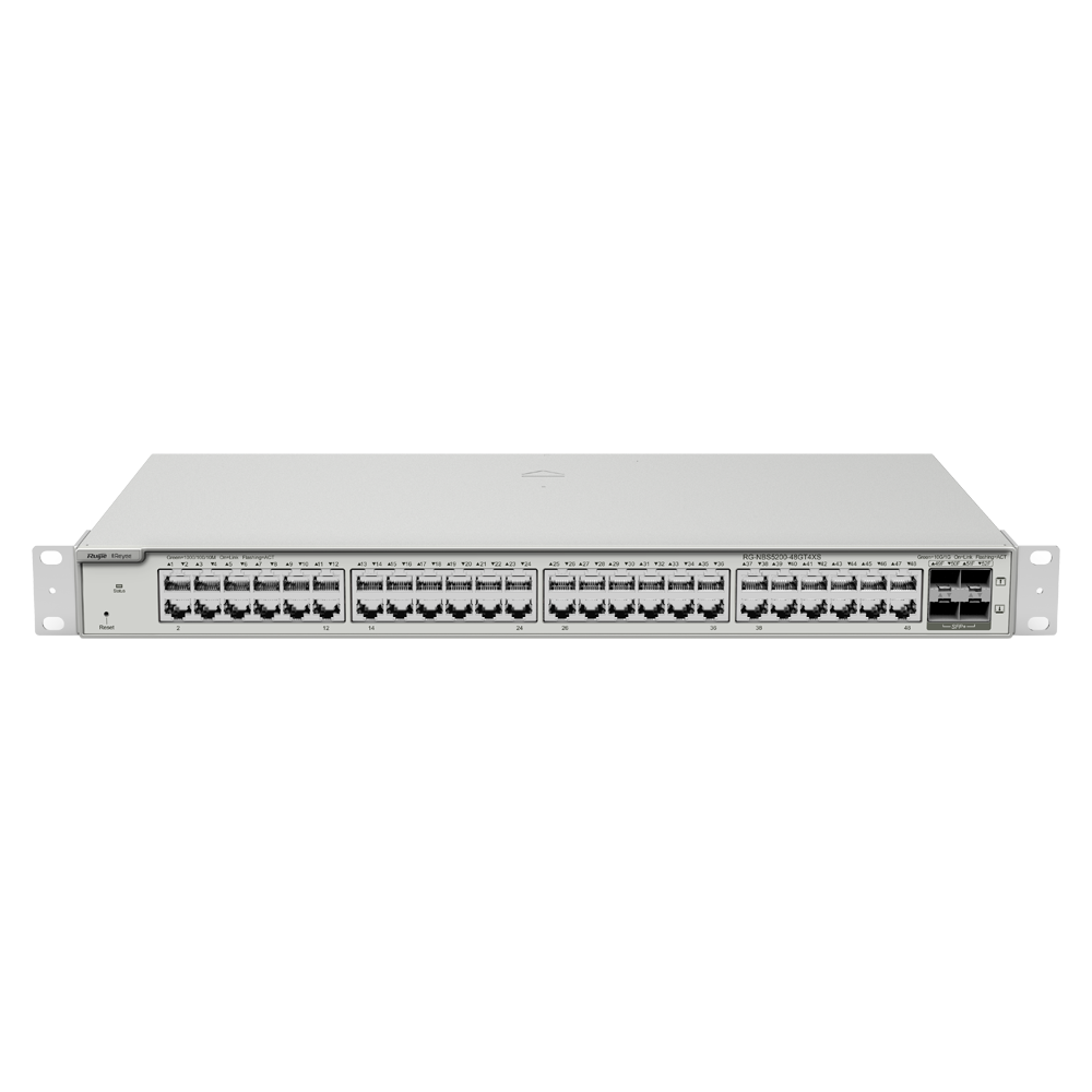 Reyee Switch Cloud Layer  3 - 48 porte RJ45 Gigabit - 4 porte SFP+ 10 Gbps - Static LAG/DHCP Snooping/IGMP Snooping/Port Mirroring - VLAN/Porta Isolation/STP/RSTP/ACL/QoS/802.1X - Server DHCP/Rotte statiche/RIP/OSPF/SNMP