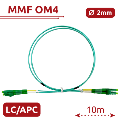 Cable de conexión de fibra óptica - Fibra multimodo OM4 - Conector LC APC dúplex - Longitud 10m - Cubierta LSZH - Compatibilidad genérica y con dispositivos Ruijie
