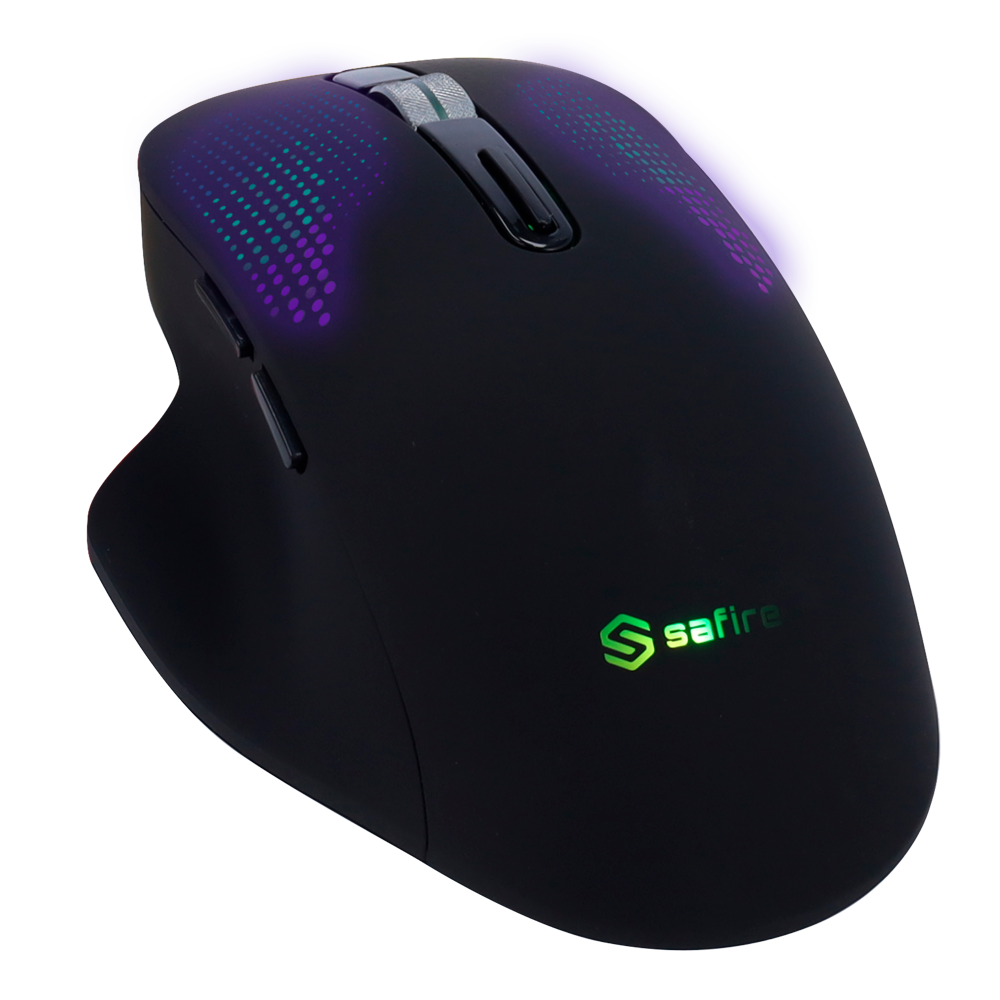 Mouse Safire wireless con sensore ottico - Frequenza: 2.4GHz RF - Pulsanti laterali per scorrimento rapido - Rotellina di scorrimento - Impostazione risoluzione DPI