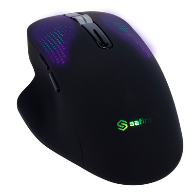 Mouse Safire wireless con sensore ottico - Frequenza: 2.4GHz RF - Pulsanti laterali per scorrimento rapido - Rotellina di scorrimento - Impostazione risoluzione DPI