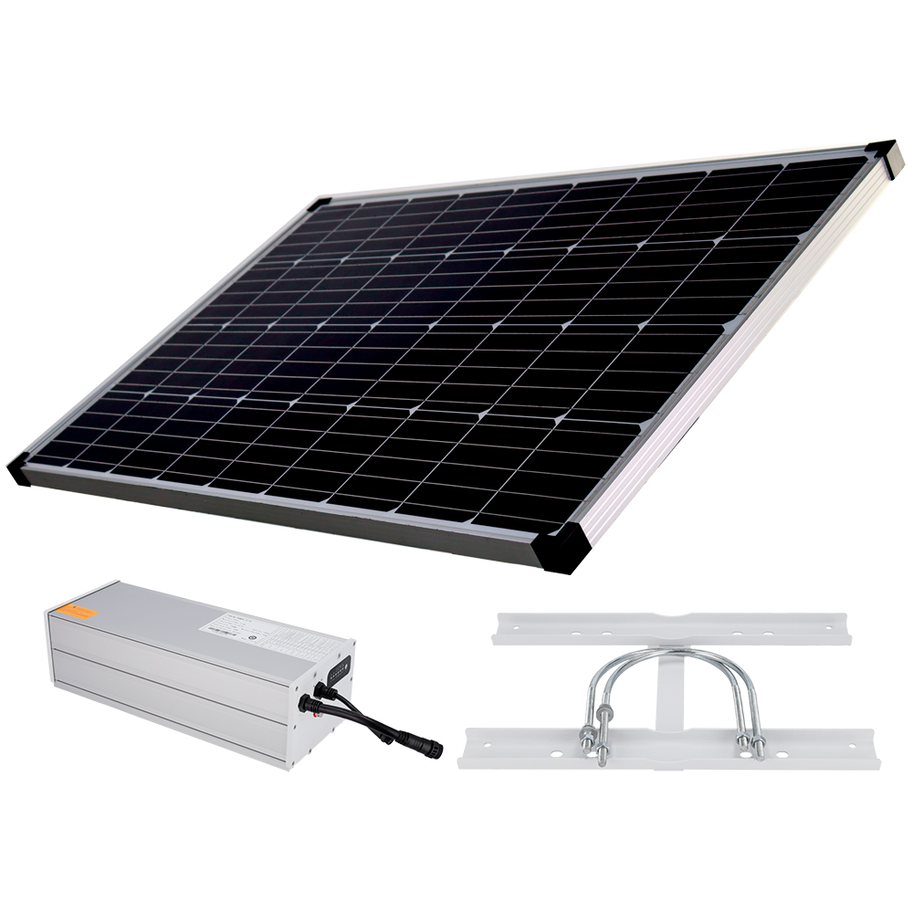 Sistema di alimentazione stand-alone per TVCC - Pannello solare da 200W - Batteria al litio LiFePo4 1280Wh (100Ah) - Regolatore MPPT integrato - Staffa per montaggio su palo - RS-485 per comunicazione