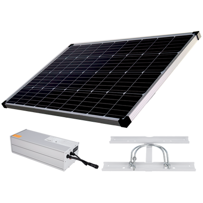 Sistema di alimentazione stand-alone per TVCC - Pannello solare da 200W - Batteria al litio LiFePo4 1280Wh (100Ah) - Regolatore MPPT integrato - Staffa per montaggio su palo - RS-485 per comunicazione