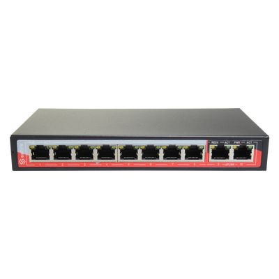 Switch PoE - 8 porte PoE + 2 Uplink RJ45 - Velocità 10/100 Mbps - Funzioni: Ai VLan/QOS/CCTV Extend/PoE - Standard IEEE802.3af (PoE) / a (PoE+) - Fino 96W in totale per tutte le porte