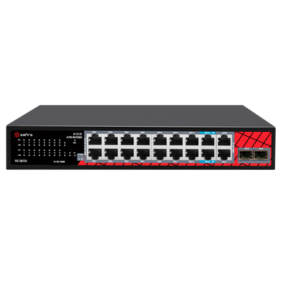 Safire Switch Hi-PoE - 16 porte PoE + 2 SFP + 2 RJ45 - Velocità della porta 10/100/1000/2500 Mbps - 14 Porte PoE+ 30W + 2 Porte Hi-PoE 60W - PoE Watchdog - Fino a 240W Potenza PoE totale