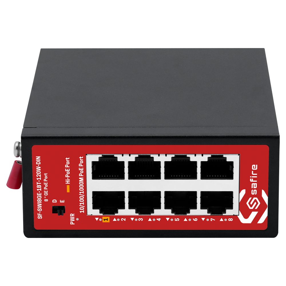 FENIVA | Safire Industrial Hi-PoE DIN Switch  - 8 puertos Gigabit PoE (Puerto 1 Hi-PoE 60W) - Diseño industrial extremo desde -40 °C a 75 °C - Modo Extend para transmisión hasta 250 metros - Chasis de aluminio IP40 para carril DIN 35 mm - Entrada eléc...