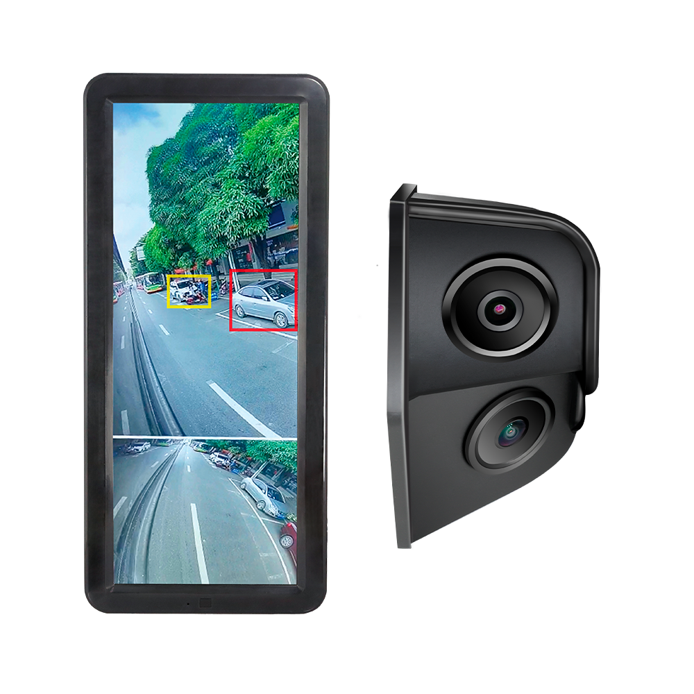 Kit retrovisione lato destro - Telecamera posteriore e angolo cieco - Rilevamento tramite IA di pedoni e moto - Registrazione sul monitor - Display IPS con BLC e luminosità automatica