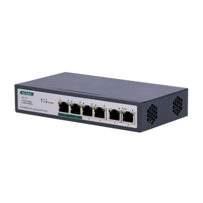 Switch PoE - 4 porte PoE+ FE + 2 FE Uplink - Velocità 4 x10/100Mbps + 2 x10/100Mbps - 2 Porte PoE fino a 800m con accessorio - Fino a 60 W di Potenza PoE Totale - Standard IEEE802.3at PoE / af PoE+