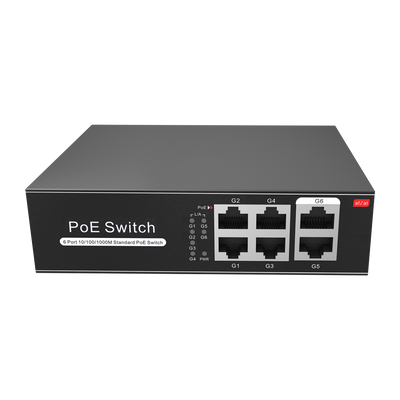 Switch PoE - 4 porte PoE + 2 Uplink RJ45 - Velocità fino a 1000 Mbps su tutte le porte - Fino 60W in totale per tutte le porte - Larghezza di banda 12 Gbps - Standard IEEE802.3af (PoE) / a (PoE+)