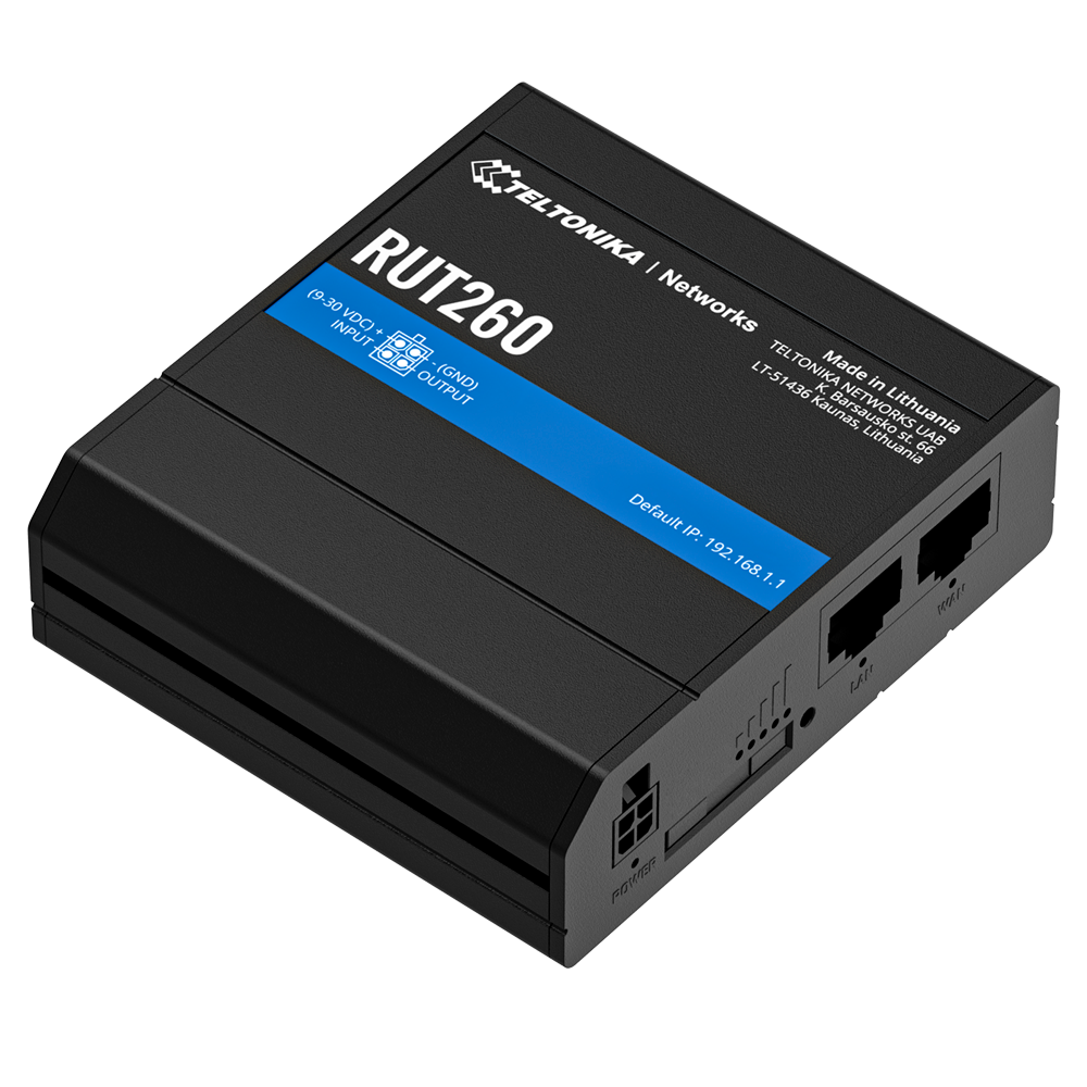 Teltonika Router 4G Industriale - 2 porte Ethernet RJ45 Fast Ethernet - 4G (LTE) Cat 6 fino a 300Mbps - 1x Ingresso/Uscita Digitale - Wi-Fi 802.11b/g/n 2.4GHz - Alloggiamento in Alluminio