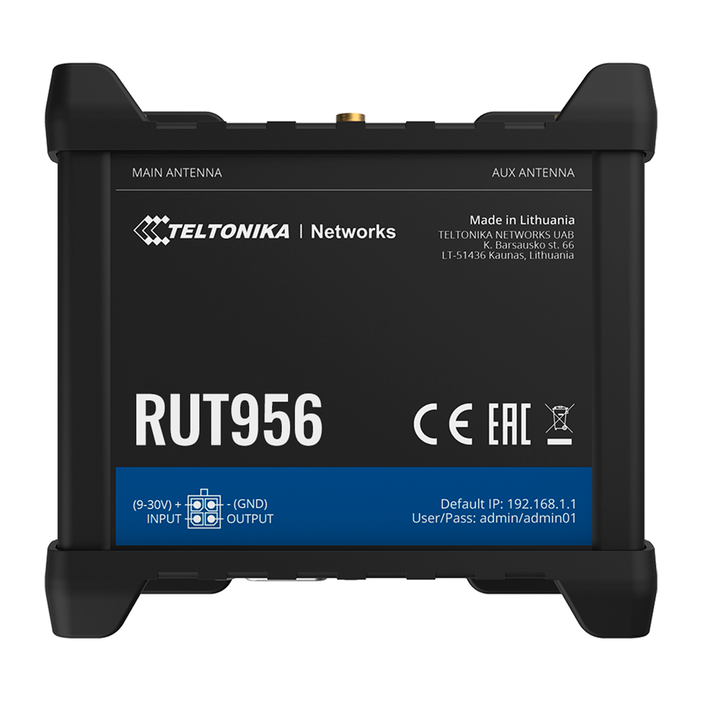 Teltonika Router 4G Industriale - 4 porte Ethernet RJ45 Fast Ethernet - Dual SIM 4G (LTE) Cat 4 fino a 150Mbps - 3x Ingresso + 3x Uscita Digitale + RS232 + RS485 - Wi-Fi 802.11b/g/n 2.4GHz - Posizionamento GNSS