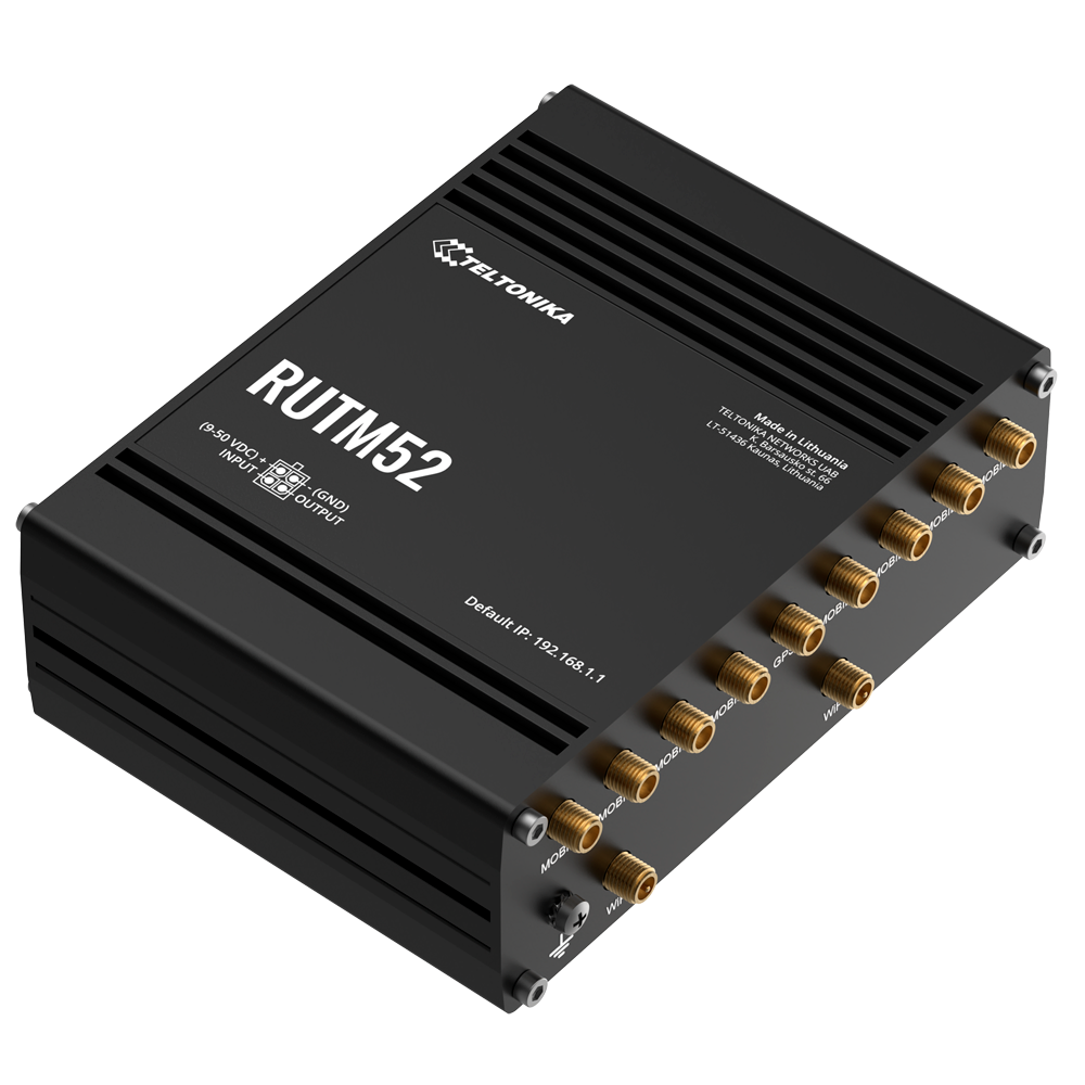 Teltonika Router Industriale 5G - Doppio modem 5G Sub-6Ghz SA/NSA - 5 porte 10/100/1000Mbps - Fino a 2.1/3.3Gbps in Download 900/600Mbps in Upload  - WiFi 802.11 b/g/n/ac - Alloggiamento in Alluminio