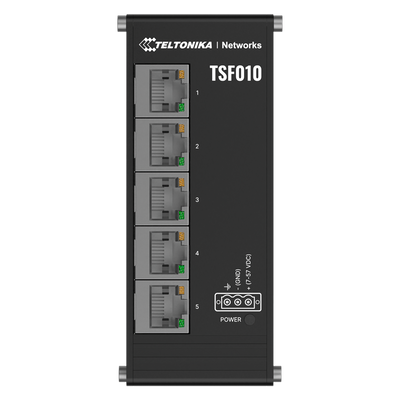 Teltonika Switch Unmanaged Industriale - 5 porte Ethernet RJ45 Fast Ethernet - Robusto alloggiamento in alluminio anodizzato - Plug and Play - Alimentazione DC 7 a 57V - LED di Stato