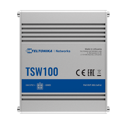 Teltonika Switch PoE Unmanaged Industriale - 5 porte Ethernet RJ45 Gigabit - 4 Porte Ethernet PoE+ 802.3af/at - Fino a 30W per ogni Porta PoE - Fino a 120W di Potenza PoE - Robusto Alloggiamento in Alluminio