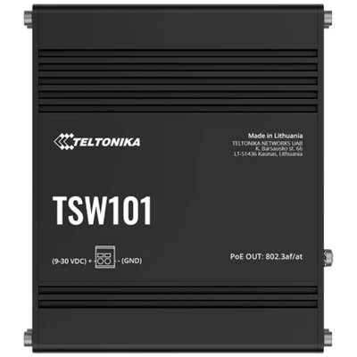 Teltonika Switch PoE Unmanaged Industriale - 5 porte Ethernet RJ45 Gigabit - 4 Porte Ethernet PoE+ 802.3af/at - Fino a 30W per ogni Porta PoE - Fino a 60W di Potenza PoE totale - Robusto Alloggiamento in Alluminio