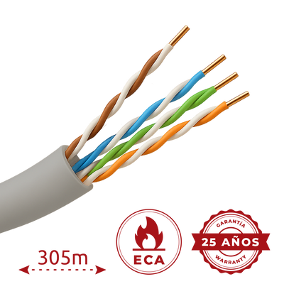 Cavo UTP Safire - Categoria 5E - Bobina di 305 metri | Diametro 5 mm - Conduttore CCA  - Cover grigia - Certificato ISO/IEC11801