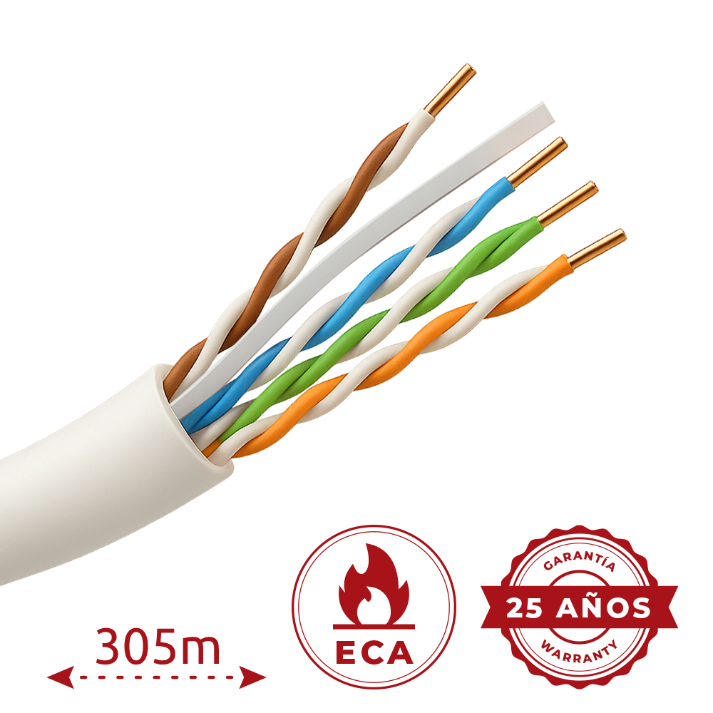 Cable UTP Safire PVC - Categoría 6 - Cumple con 90m Fluke test - Rollo de 305 metros - Conductor CCA - Diámetro 6.0 mm