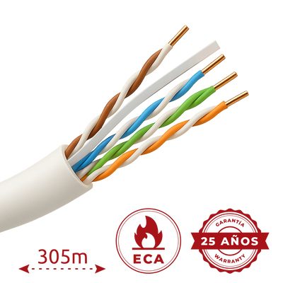 Cable UTP Safire PVC - Categoría 6 - Cumple con 90m Fluke test - Rollo de 305 metros - Conductor CCA - Diámetro 6.0 mm