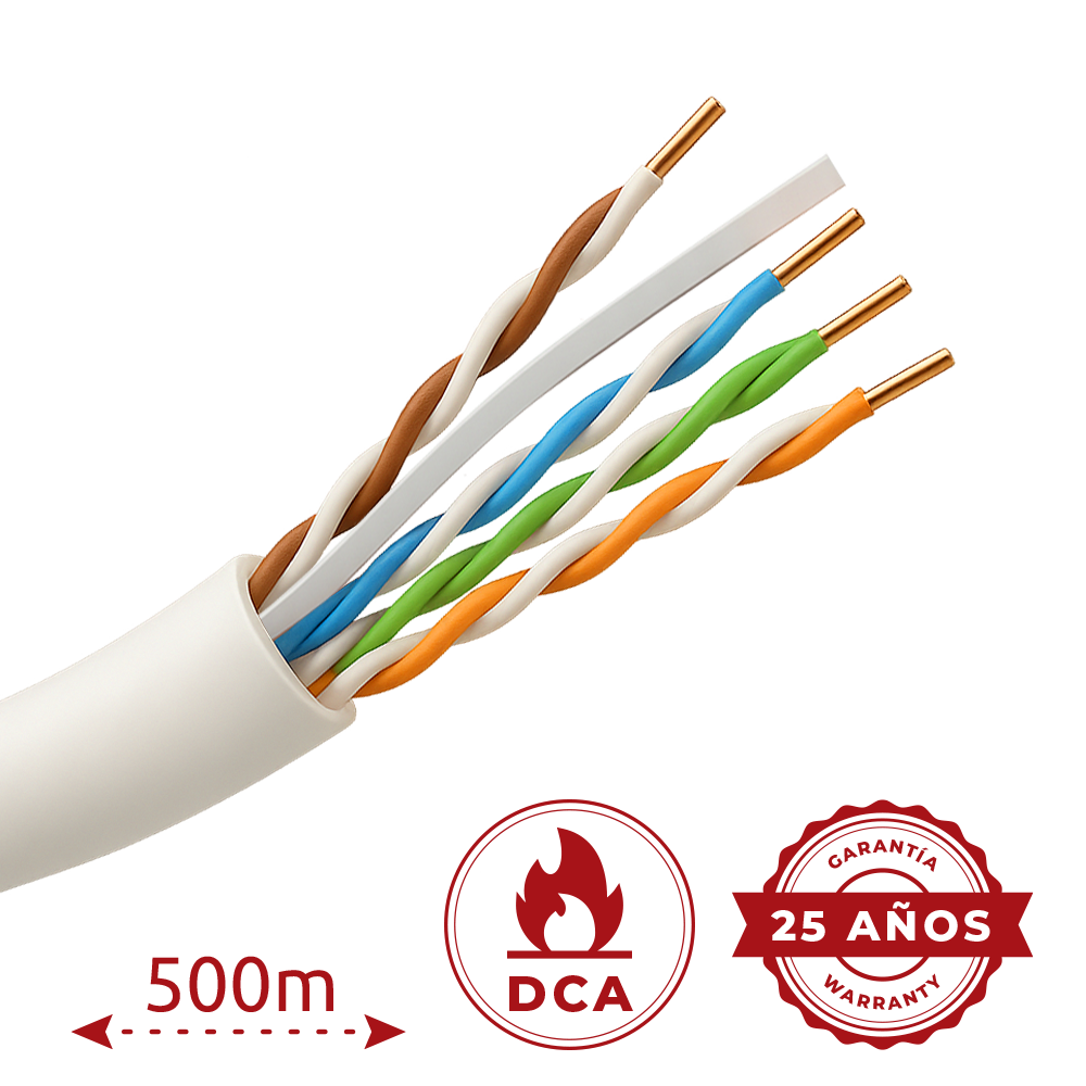 Cavo UTP Safire senza alogeni - Categoria 6 - Soddisfa il test Fluke 90m - Bobina da 500 metri - Diametro 0.5 mm - Privo di alogeni
