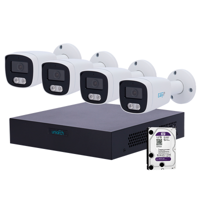Kit di videosorveglianza Uniarch - NVR a 8 canali IP | 1 TB HDD - 4 Telecamere bullet IP67 - Plug &amp; Play | UMD | PoE - Rilevamento di Persone e Veicoli - Interfaccia WEB