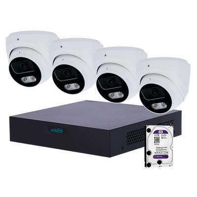 Kit di videosorveglianza Uniarch - NVR a 8 canali IP | 1 TB HDD - 4 Telecamere Turret IP67 - Plug &amp; Play | UMD | PoE - Rilevamento di Persone e Veicoli - Interfaccia WEB