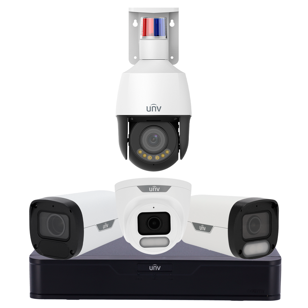 Kit di Videosorveglianza Uniview - NVR 8CH PoE | AcuSearch | SIP | UMD - Bullet 4 MP Wise-ISP | SIP Lite | 2.8 mm - Turret4 MP Wise-ISP | SIP Lite | 2.8 mm - Bullet 4 MP | Ottica varifocale | 2.8~12 mm - PTZ 4MP 5x Wise-ISP Triguard | 2.7~13.5 mm