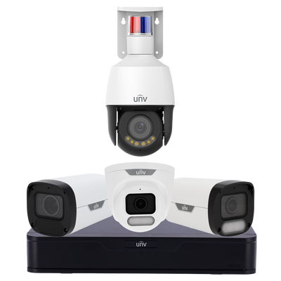 Kit di Videosorveglianza Uniview - NVR 8CH PoE | AcuSearch | SIP | UMD - Bullet 4 MP Wise-ISP | SIP Lite | 2.8 mm - Turret4 MP Wise-ISP | SIP Lite | 2.8 mm - Bullet 4 MP | Ottica varifocale | 2.8~12 mm - PTZ 4MP 5x Wise-ISP Triguard | 2.7~13.5 mm