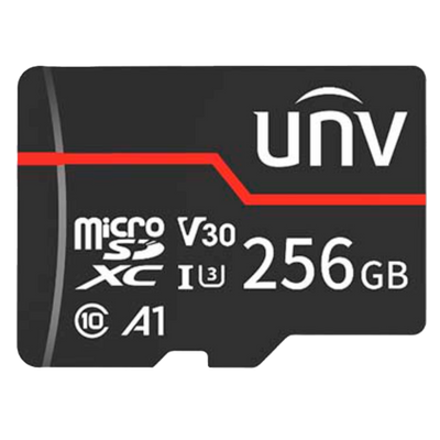 Scheda di memoria Uniview - microSD | Capacità 256 GB - Classe 10  | Velocità di scrittura 70 MB/s - Fino a 3.000 cicli di scrittura - Formato exFAT - Ampio intervallo di temperatura.: Da -25 ºC a 85 ºC