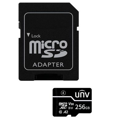 Scheda di memoria con adattatore Uniview - microSD | Capacità 256 GB - Classe 10 | Velocità di scrittura 35 MB/s - Fino a 500 cicli di scrittura - Formato exFAT - Ideale per cellulari