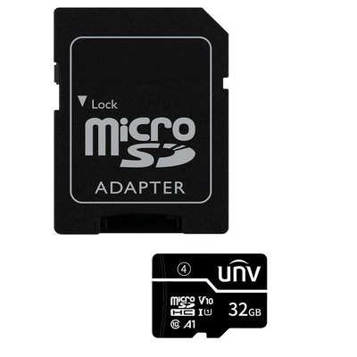 Scheda di memoria con adattatore Uniview - microSD | Capacità 32 GB - Classe 10 | Velocità di scrittura 30 MB/s - Fino a 500 cicli di scrittura - Formato exFAT - Ideale per cellulari