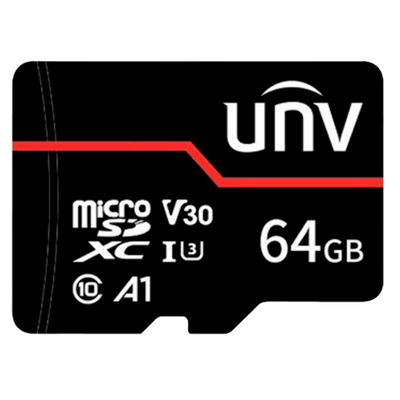Scheda di memoria Uniview - microSD | Capacità 64 GB - Classe 10  | Velocità di scrittura 70 MB/s - Fino a 3.000 cicli di scrittura - Formato exFAT - Ampio intervallo di temperatura.: Da -25 ºC a 85 ºC