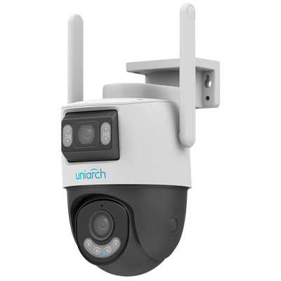 Telecamera IP WiFi Uniarch | 5MP - Doppia ottica 2.8 mm panoramica e 4 mm PTZ  - IR 30m | Luce bianca 30 m | DWDR | MicroSD 512GB - UMD | Allarme manomissione | Rilevamento audio - WiFi | Mic | Altoparlante| IP66 -