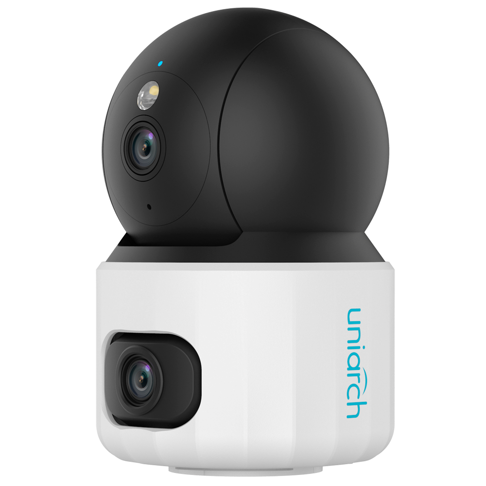 Telecamera IP Uniarch a doppia ottica - 5 MP | Ottica 2.8 mm | IR 10 m - 5 MP | Ottica 6 mm | Luce bianca 10 m - Telecamera Wi-Fi a doppia ottica| 2.4 GHz - UMD | Rilevamento audio | Rilevamento pianto - Audio bidirezionale: Microfono e speaker