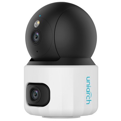 Telecamera IP Uniarch a doppia ottica - 5 MP | Ottica 2.8 mm | IR 10 m - 5 MP | Ottica 6 mm | Luce bianca 10 m - Telecamera Wi-Fi a doppia ottica| 2.4 GHz - UMD | Rilevamento audio | Rilevamento pianto - Audio bidirezionale: Microfono e speaker