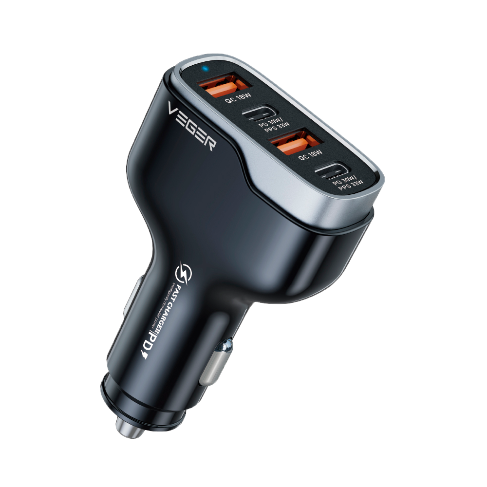VEGER - Accendisigari per auto - Potenza 66W - Ricarica veloce 30W - Uscite 2x USB-C
