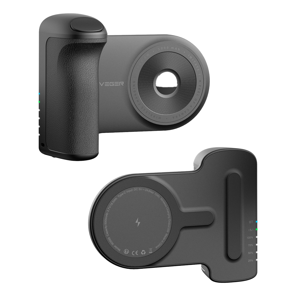 VEGER Power bank magnetica wireless - Capacità 5000mAh - Ingresso USB-C - Uscita wireless - Supporto in posizione verticale e orizzontale - Connessione Bluetooth con il telefono cellulare