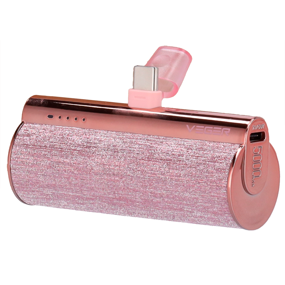 VEGER Mini Power bank con LED di ricarica - Capacità 5000mAh - Ingresso Porta USB-C - Uscita Porta USB-C